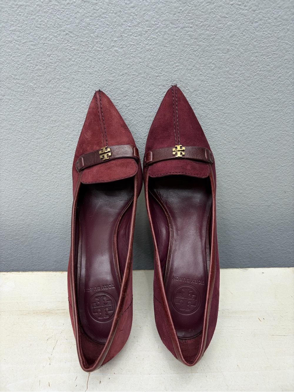 Tory Burch maroon Suede Eliza Pointed Loafer Pumps Size 9.5 - Picture 6 of 8